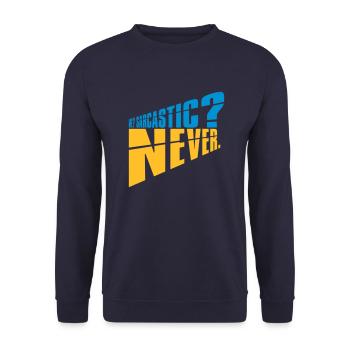 me sarcastic never Zitat - Unisex Pullover - Navy - Vorne - Alina (178cm) & Michal (187cm)