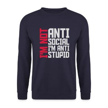 not antisocial anti stupid - Unisex Sweatshirt - navy - Front - Alina (178cm) & Michal (187cm)