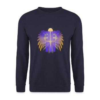 EEM = Erzengel Michael mit Schwert und Flügeln - Unisex Pullover - Navy - Vorne - Alina (178cm) & Michal (187cm)