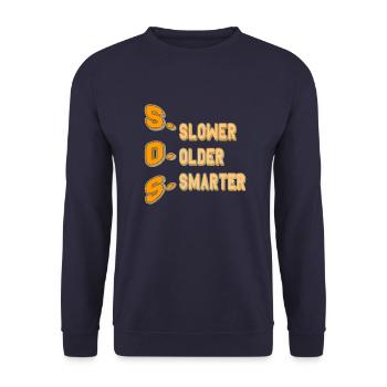 SOS = Slower Older Smarter - Unisex Sweatshirt - navy - Front - Alina (178cm) & Michal (187cm)