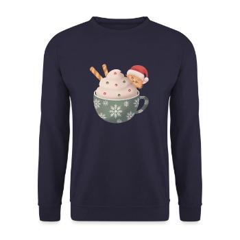 Christmas cat cup - Unisex Sweatshirt - navy - Front - Alina (178cm) & Michal (187cm)