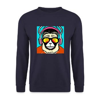 Monkey listening to music with headphones - Unisex Sweatshirt - navy - Front - Alina (178cm) & Michal (187cm)