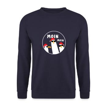 Moin Moin Möwen Weinachtedition - Unisex Pullover - Navy - Vorne - Alina (178cm) & Michal (187cm)