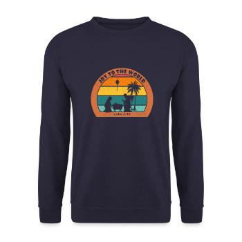 Christmas Nativity with Jesus - Joy To The World - Unisex Sweatshirt - navy - Front - Alina (178cm) & Michal (187cm)