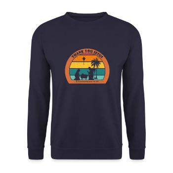 Christmas Nativity with Jesus - Thank You Jesus - Unisex Sweatshirt - navy - Front - Alina (178cm) & Michal (187cm)
