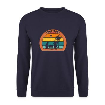 Christmas Nativity with Jesus - True Story - Unisex Sweatshirt - navy - Front - Alina (178cm) & Michal (187cm)
