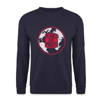 planet over profit quote - Unisex Sweatshirt - navy - Front - Alina (178cm) & Michal (187cm)