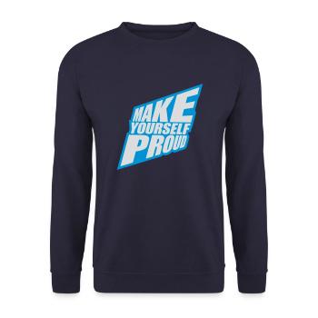 make yourself proud Zitat - Unisex Pullover - Navy - Vorne - Alina (178cm) & Michal (187cm)