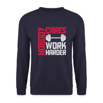 nobody cares work harder - Unisex Pullover - Navy - Vorne - Alina (178cm) & Michal (187cm)