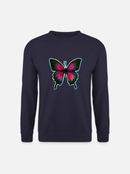 Pink red Butterfly Schmetterling Illustration - Unisex Pullover - Navy