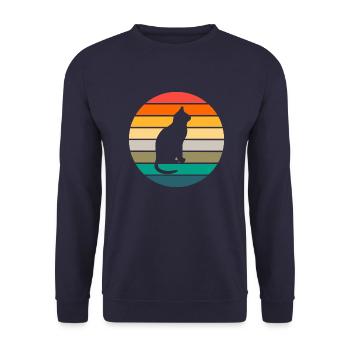 Cat Shirts Sunset Retro Cat Cat Friend Sun - Unisex Sweatshirt - navy - Front - Alina (178cm) & Michal (187cm)