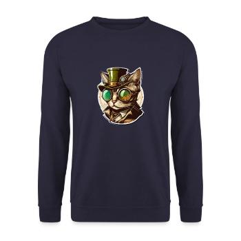 Chat Steampunk avec chapeau et lunettes - Sweat-shirt Unisexe - marine - Devant - Alina (178cm) & Michal (187cm)