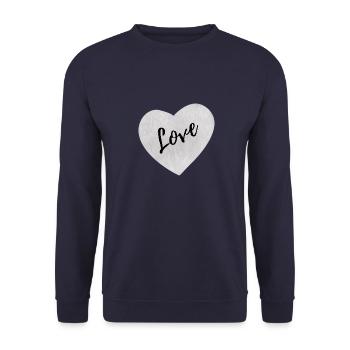 Valentinstag Herz mit LIebe - Unisex Pullover - Navy - Vorne - Alina (178cm) & Michal (187cm)