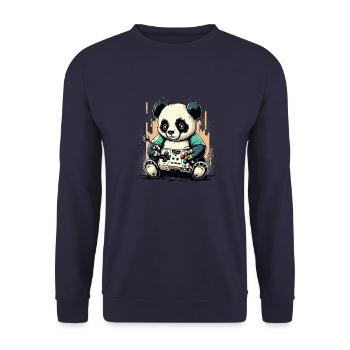 Retro Gamer Panda - Online Spiele Computer - Unisex Pullover - Navy - Vorne - Alina (178cm) & Michal (187cm)