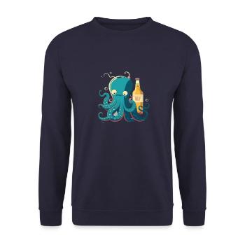Funny squid with beer - Unisex Sweatshirt - navy - Front - Alina (178cm) & Michal (187cm)