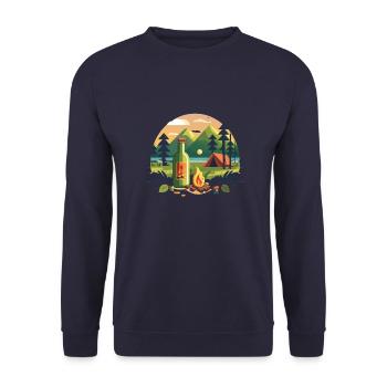 Motif extérieur, camping avec bière et feu de camp - Sweat-shirt Unisexe - marine - Devant - Alina (178cm) & Michal (187cm)