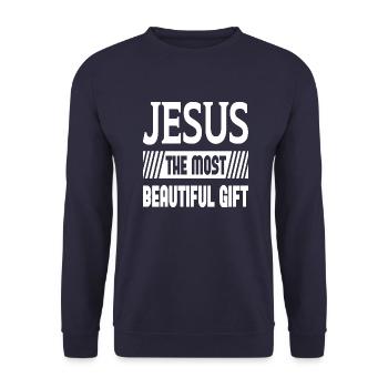 Jesus The Most Beautiful Gift - Unisex Sweatshirt - navy - Front - Alina (178cm) & Michal (187cm)