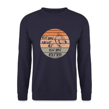 retro nicht alt, kassenttenplayer, geburtstag - Unisex Pullover - Navy - Vorne - Alina (178cm) & Michal (187cm)