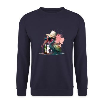 Cooler Flamingo mit Sonnenbrille Bier und Hut - Unisex Pullover - Navy - Vorne - Alina (178cm) & Michal (187cm)