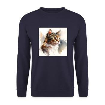 Niedliche Katze Kätzchen Aquarell - Unisex Pullover - Navy - Vorne - Alina (178cm) & Michal (187cm)