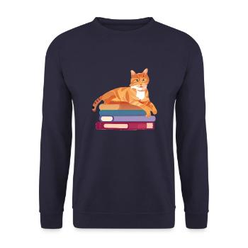 Cat Book Kitten Domestic Cat Books Reading Cats - Unisex Sweatshirt - navy - Front - Alina (178cm) & Michal (187cm)