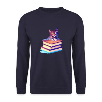 Cat Reading Domestic Cat Books Cat Book Kitten - Unisex Sweatshirt - navy - Front - Alina (178cm) & Michal (187cm)