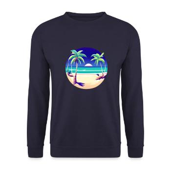 Sommerurlaub Palmen Insel Strand Sonne Palme - Unisex Pullover - Navy - Vorne - Alina (178cm) & Michal (187cm)