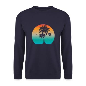 Vintage Palmen Sommer Sonnenuntergang - Unisex Pullover - Navy - Vorne - Alina (178cm) & Michal (187cm)