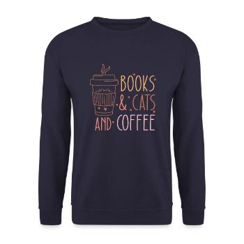 Books & Cats and Coffee - Unisex Pullover - Navy - Vorne - Alina (178cm) & Michal (187cm)