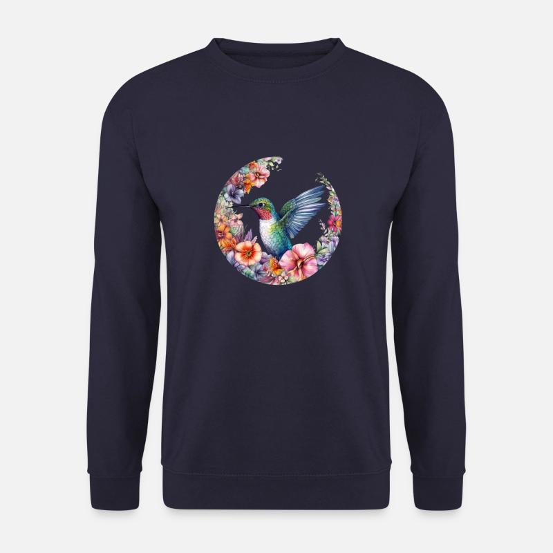 Hübscher Kolibri Vogel mit Blumen - Unisex Pullover - Navy