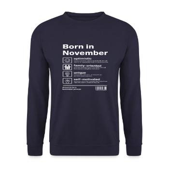 Born in November - Unisex Sweatshirt - navy - Front - Alina (178cm) & Michal (187cm)