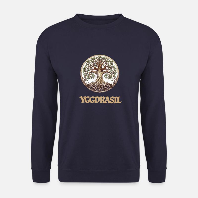 Die große Esche Yggdrasil, Weltenbaum mit Schrift - Unisex Pullover - Navy