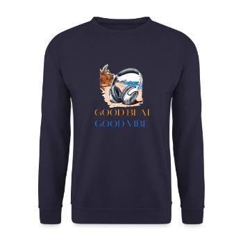 Good Beat, Good Vibe Headphones on Palm Beach - Unisex Sweatshirt - navy - Front - Alina (178cm) & Michal (187cm)