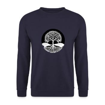 Lebensbaum Meditation Baum des Lebens Yoga - Unisex Pullover - Navy - Vorne - Alina (178cm) & Michal (187cm)