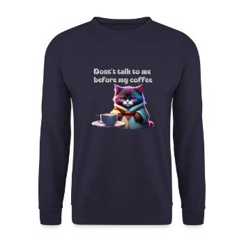 Drôle de chat et de café - Sweat-shirt Unisexe - marine - Devant - Alina (178cm) & Michal (187cm)