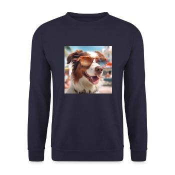 Berger australien portant des lunettes de soleil en vacances - Sweat-shirt Unisexe - marine - Devant - Alina (178cm) & Michal (187cm)