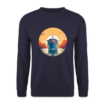Kreuzfahrtschiff bei Sonnenuntergang - Reise - Unisex Pullover - Navy - Vorne - Alina (178cm) & Michal (187cm)