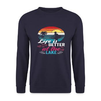 Life is better at the Lake - Unisex Sweatshirt - navy - Front - Alina (178cm) & Michal (187cm)