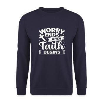 Worry Ends when faith begins - Unisex Pullover - Navy - Vorne - Alina (178cm) & Michal (187cm)