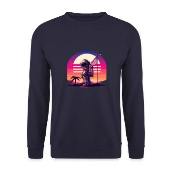Synthwave Astronaut Space Sunset - Unisex Pullover - Navy - Vorne - Alina (178cm) & Michal (187cm)