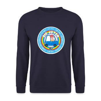 70s Rainbow Logo Die Juten - Unisex Pullover - Navy - Vorne - Alina (178cm) & Michal (187cm)