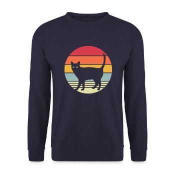 Katze schwarzes Kätzchen Vintage Sonnenuntergang - Unisex Pullover - Navy - Vorne - Alina (178cm) & Michal (187cm)