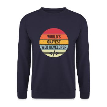 World s Okayest Web Developer - Unisex Pullover - Navy - Vorne - Alina (178cm) & Michal (187cm)