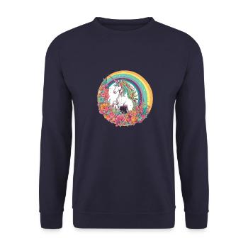 Verzauberter Regenbogen: Magisches Einhorn - Unisex Pullover - Navy - Vorne - Alina (178cm) & Michal (187cm)