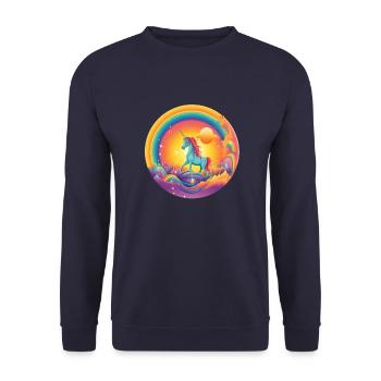Verzauberter Regenbogen: Magisches Einhorn - Unisex Pullover - Navy - Vorne - Alina (178cm) & Michal (187cm)