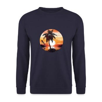 Wundervoller Sonnenuntergang mit Palmen und Meer - Unisex Pullover - Navy - Vorne - Alina (178cm) & Michal (187cm)