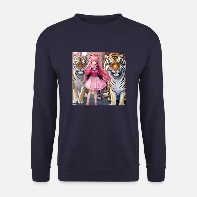 Mädchen mit zwei Anime-Tigern - Unisex Pullover - Navy