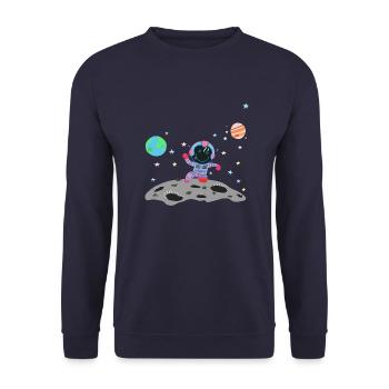 astronaute bleu rose - Sweat-shirt Unisexe - marine - Devant - Alina (178cm) & Michal (187cm)
