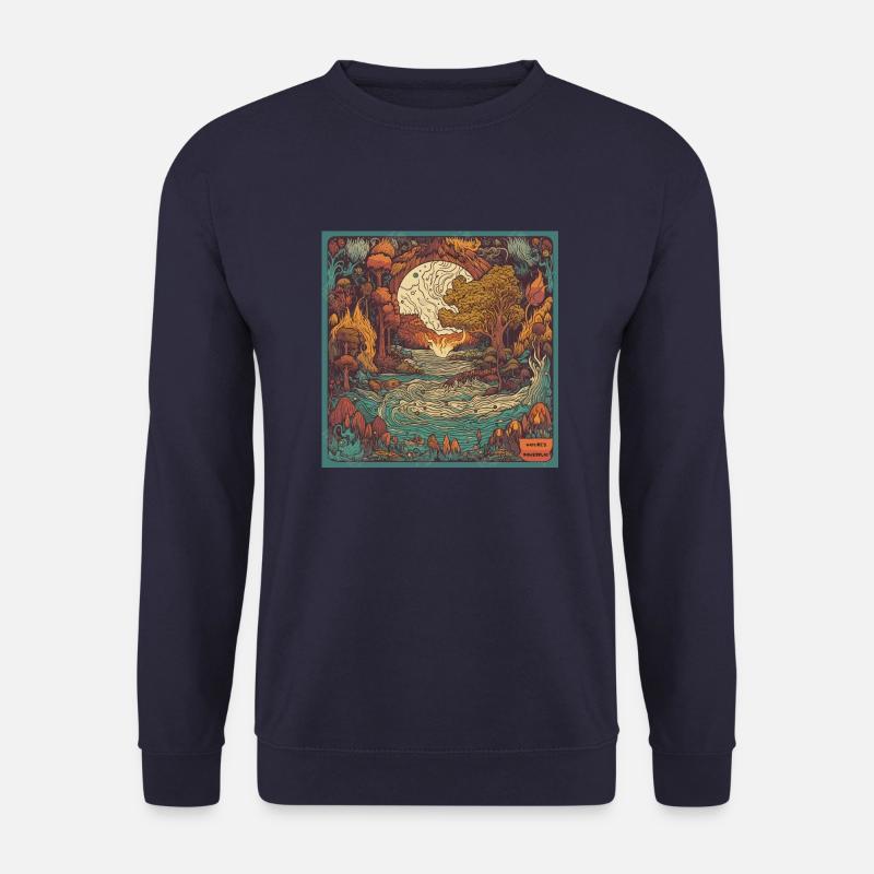Naturgewalten - bunter Holzschnitt - Unisex Pullover - Navy
