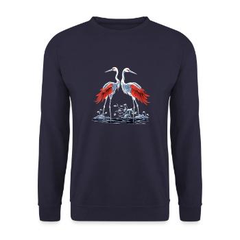 Two Japanese cranes - Unisex Sweatshirt - navy - Front - Alina (178cm) & Michal (187cm)